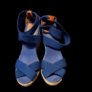 Tory Burch blue Espadrille wedge sandal size 10B
